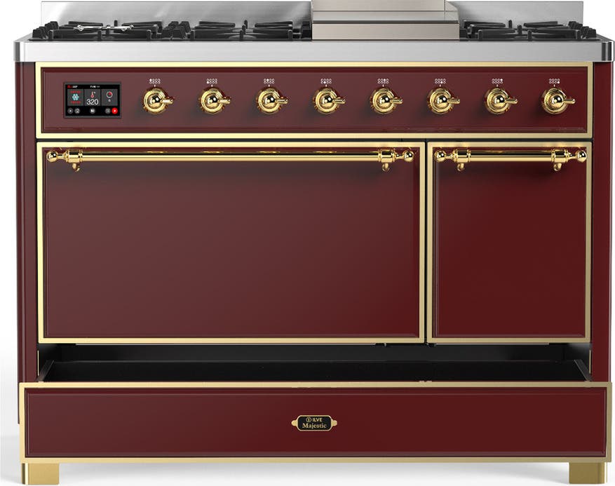 Ilve UM48FQNR3BUG Burgundy With Brass Trim, Natural Gas