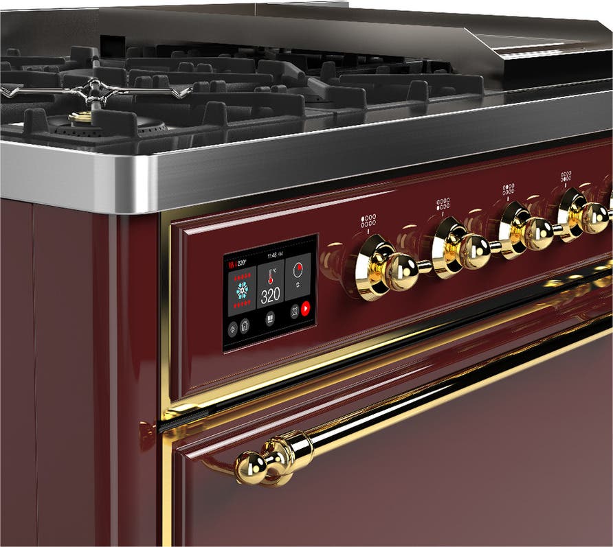Ilve UM48FQNR3BUG Burgundy With Brass Trim, Natural Gas