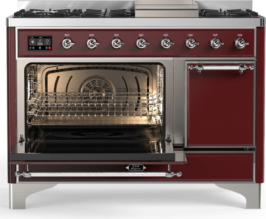 Ilve UM48FQNR3BUCLP Burgundy With Chrome Trim, Liquid Propane