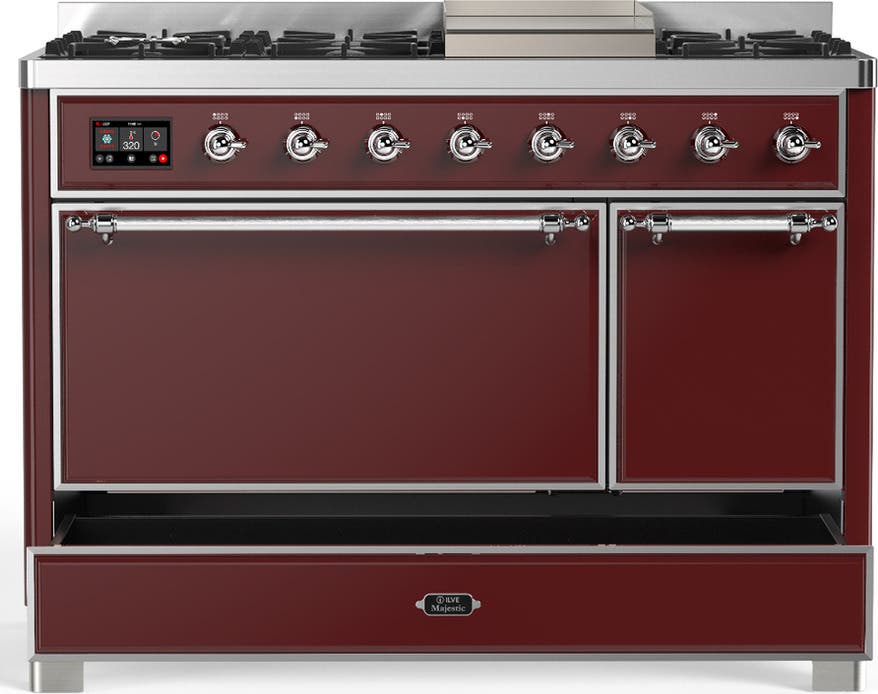 Ilve UM48FQNR3BUC Burgundy With Chrome Trim, Natural Gas