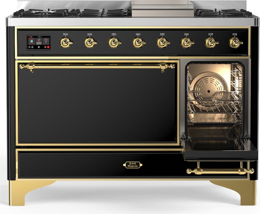 Ilve UM48FQNR3BKGLP Glossy Black With Brass Trim, Liquid Propane