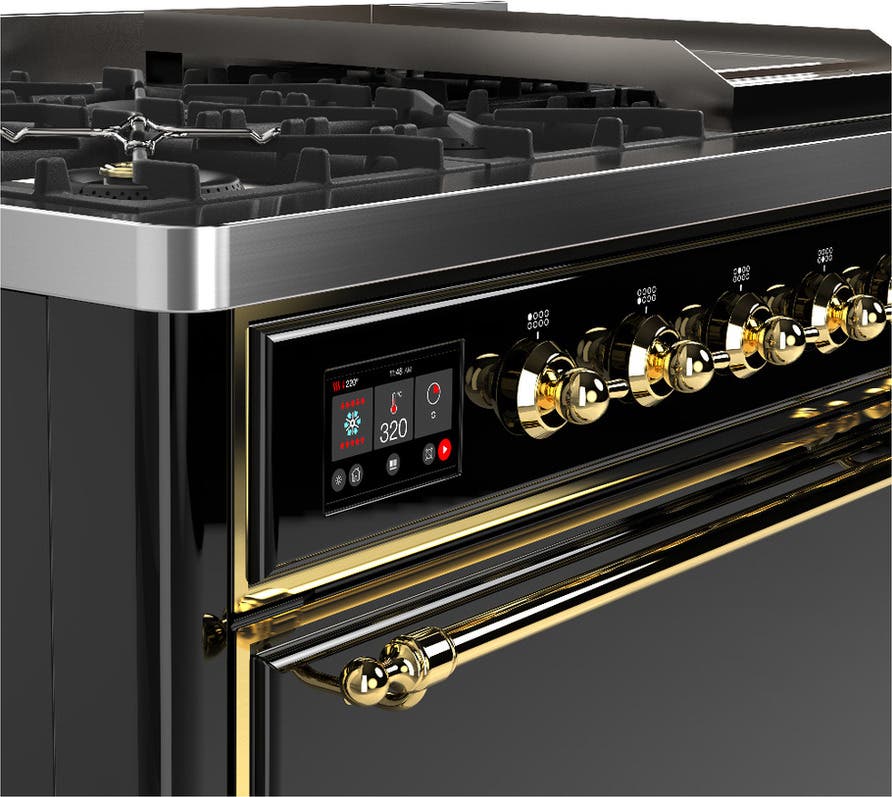 Ilve UM48FQNR3BKGLP Glossy Black With Brass Trim, Liquid Propane