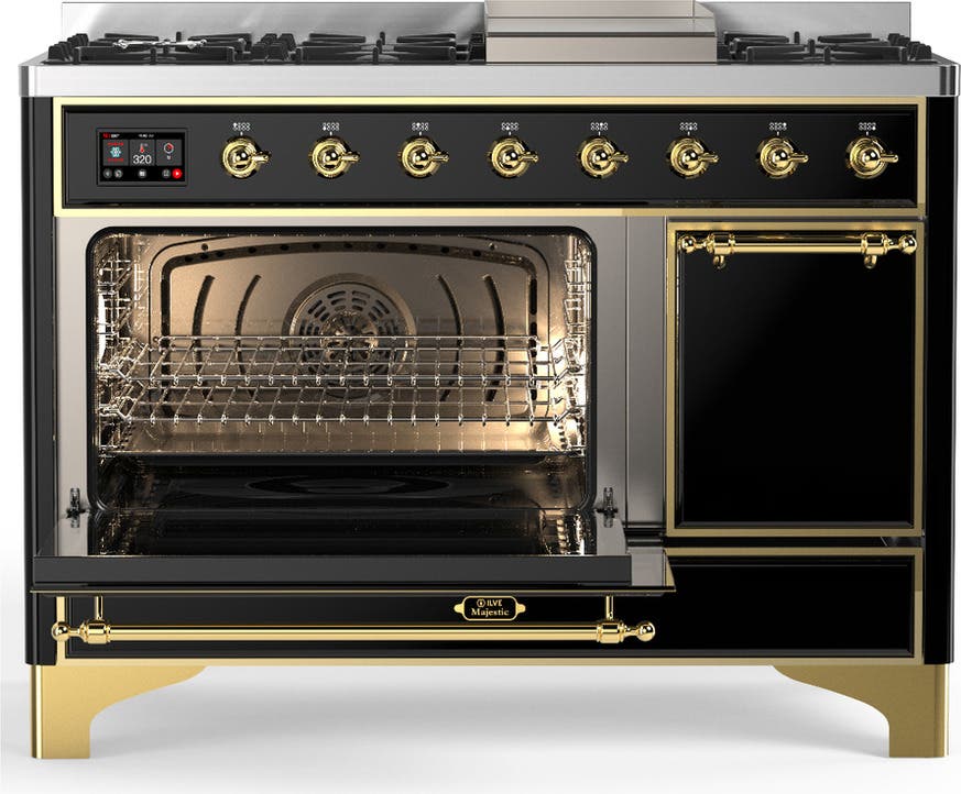 Ilve UM48FQNR3BKG Glossy Black With Brass Trim, Natural Gas