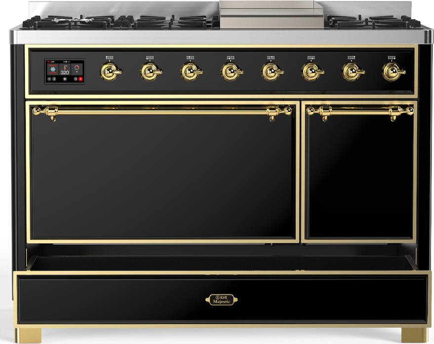 Ilve UM48FQNR3BKG Glossy Black With Brass Trim, Natural Gas