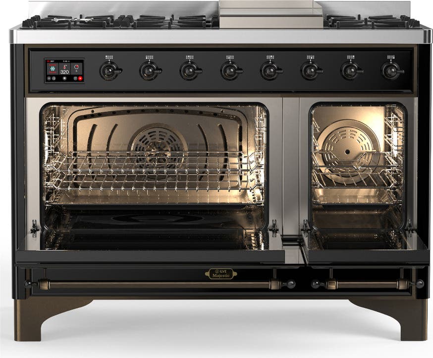 Ilve UM48FQNR3BKBLP Glossy Black With Burnished Trim, Liquid Propane