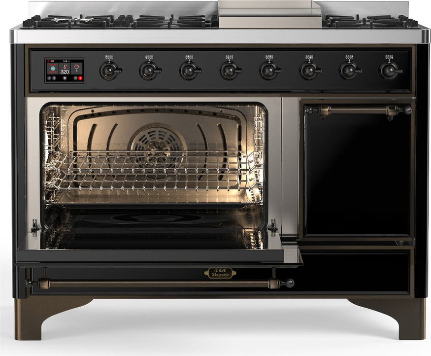 Ilve UM48FQNR3BKBLP Glossy Black With Burnished Trim, Liquid Propane
