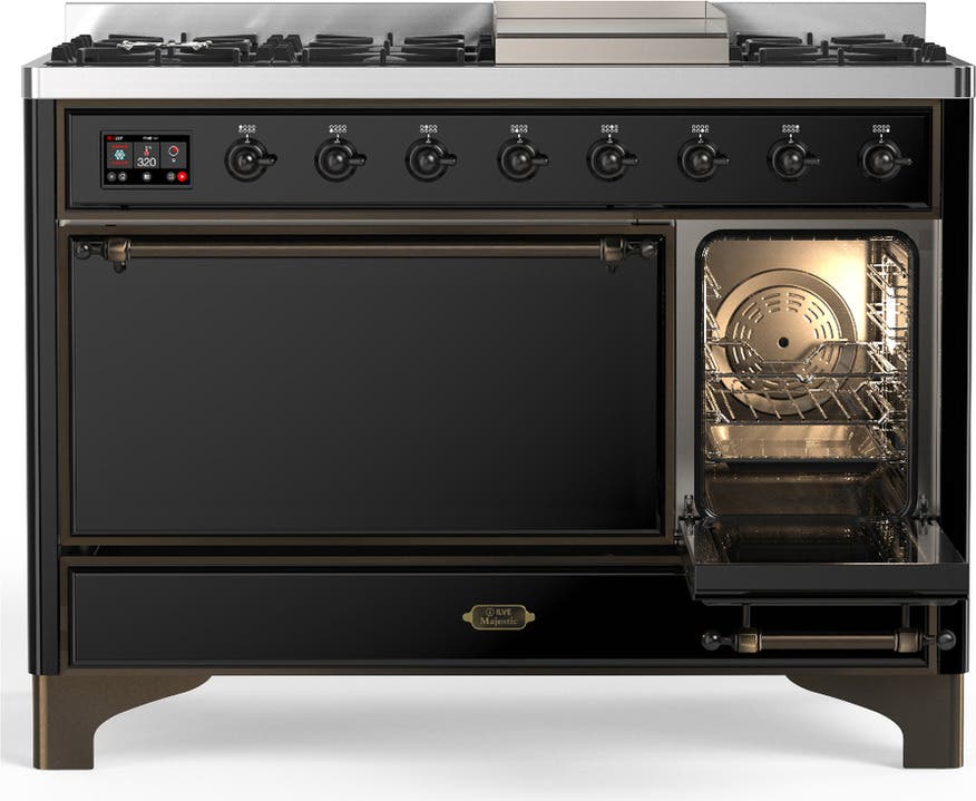 Ilve UM48FQNR3BKBLP Glossy Black With Burnished Trim, Liquid Propane
