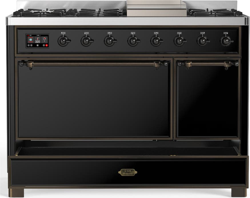 Ilve UM48FQNR3BKBLP Glossy Black With Burnished Trim, Liquid Propane