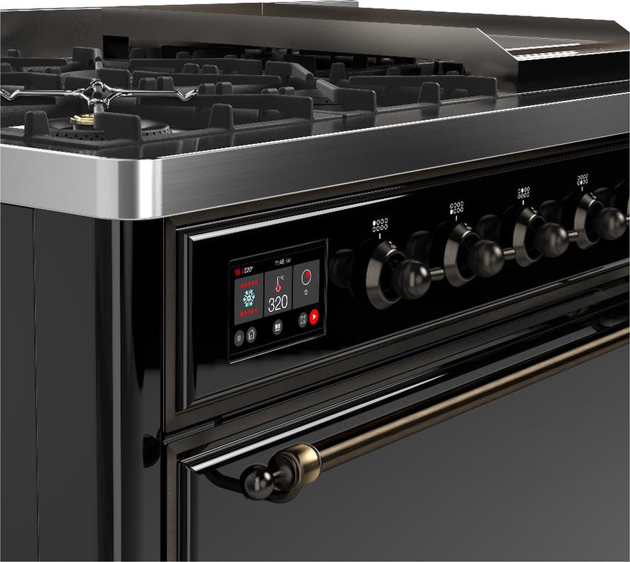 Ilve UM48FQNR3BKBLP Glossy Black With Burnished Trim, Liquid Propane
