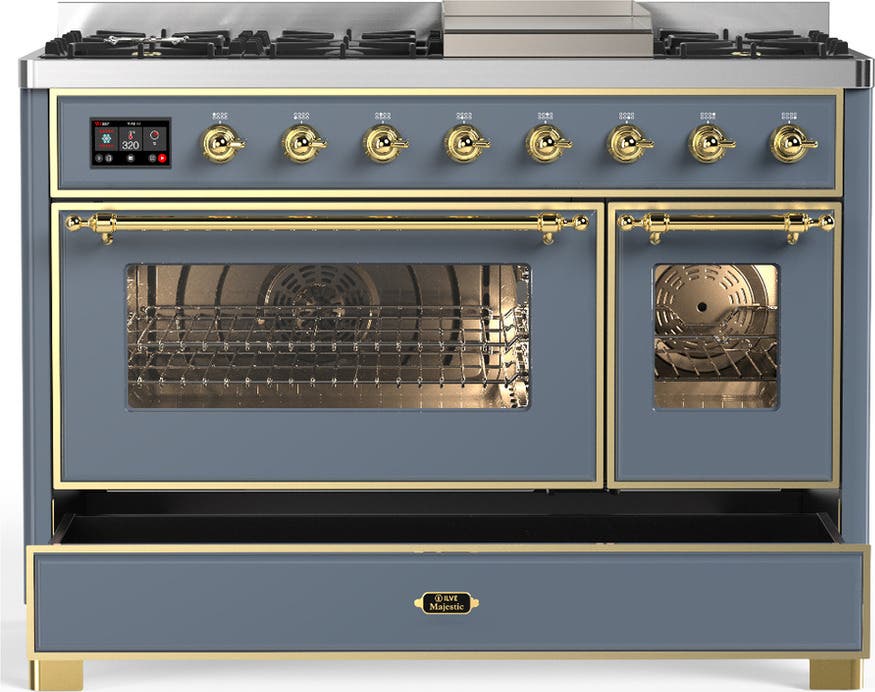 Ilve UM48FNR3BGGLP Blue Grey With Brass Trim, Liquid Propane