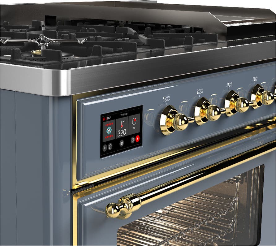 Ilve UM48FNR3BGGLP Blue Grey With Brass Trim, Liquid Propane