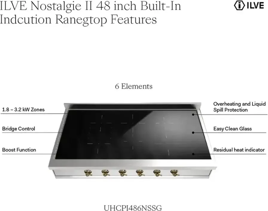 Ilve UHCPI486NSSB Stainless Steel With Burnished Trim