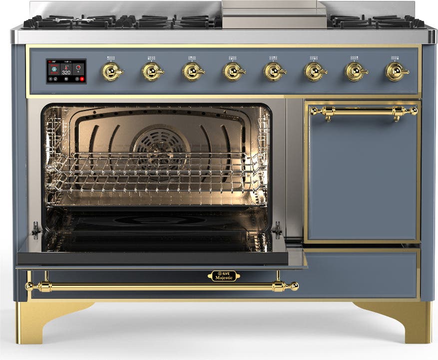 Ilve UM48FQNR3BGGLP Blue Grey With Brass Trim, Liquid Propane
