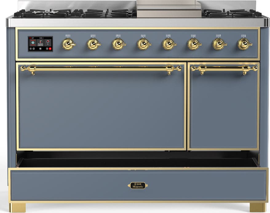 Ilve UM48FQNR3BGGLP Blue Grey With Brass Trim, Liquid Propane